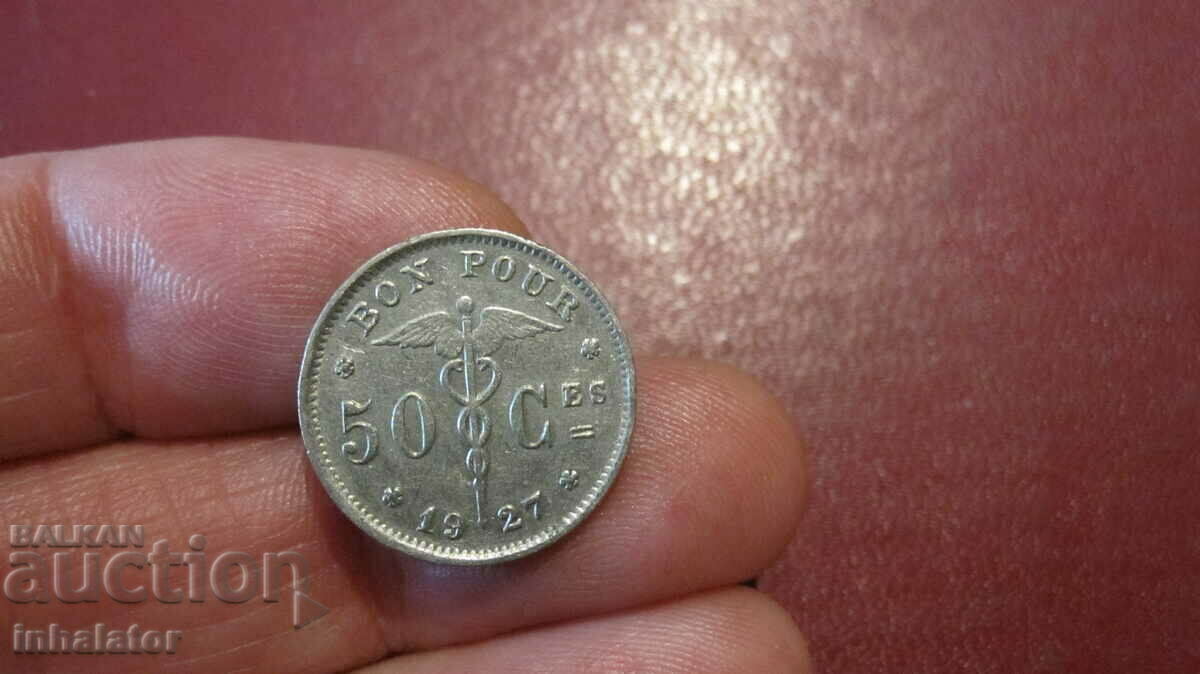 1927 50 de centi Belgia - inscripție în franceză
