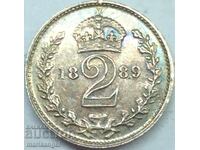Великобритания 2 пенса 1889 Маунди Виктория сребро - RR