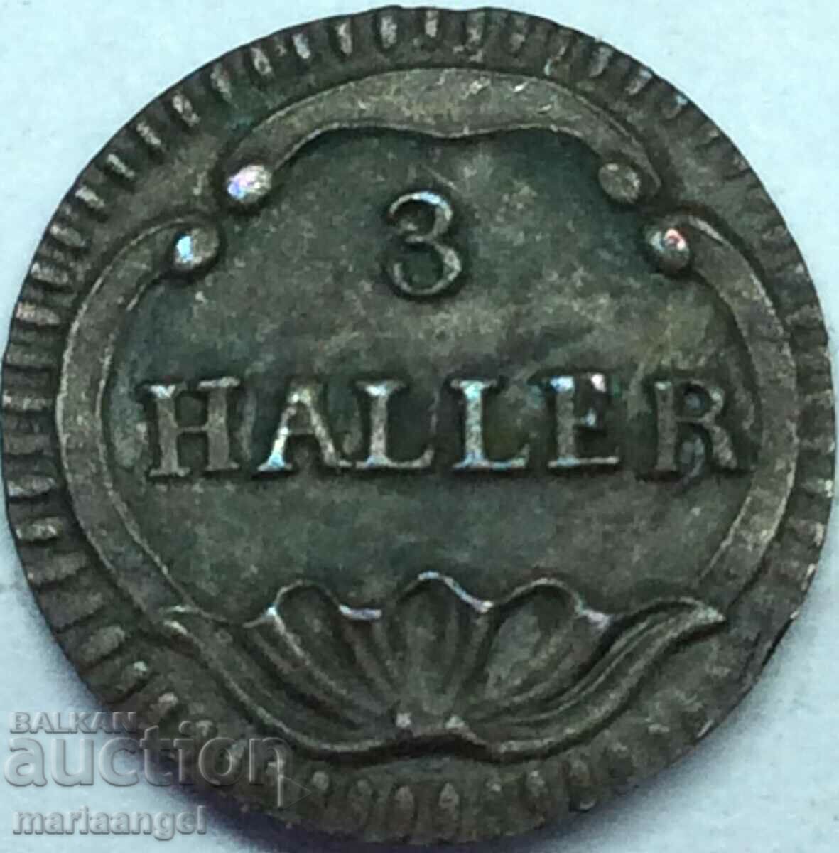 Elveția 3 Halers 1827 - 1841 Cantonul Zurich Billon