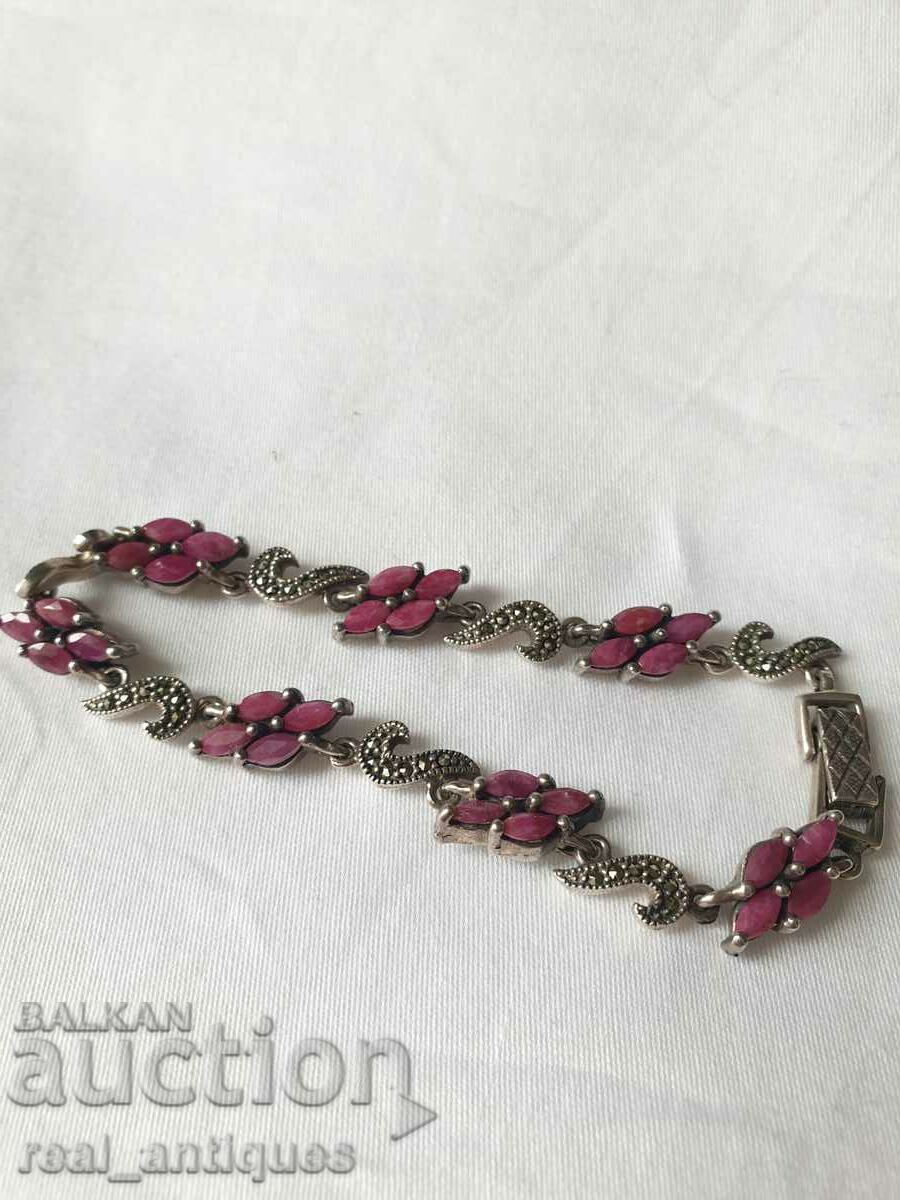 Silver bracelet with natural rubies