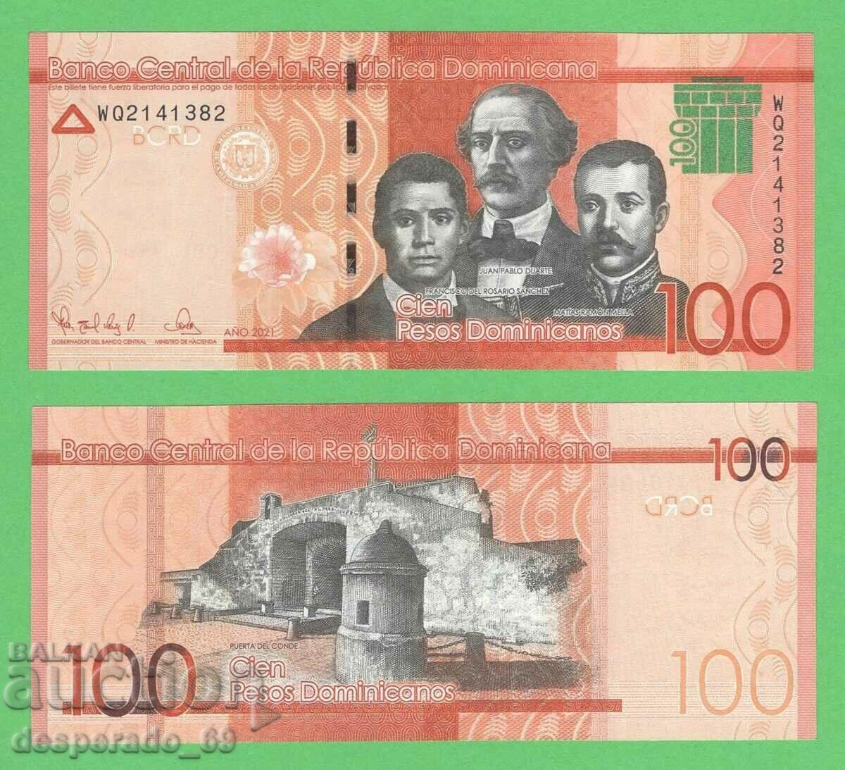 (¯`'•.¸ DOMINICAN REPUBLIC 100 pesos 2021 aUNC ¸.•'´¯)