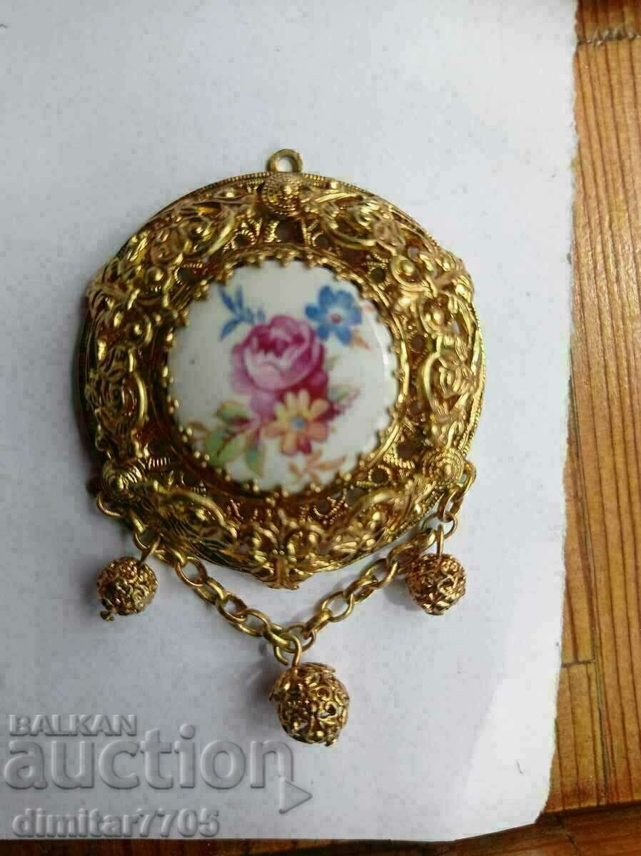 Old medallion necklace filigree rose