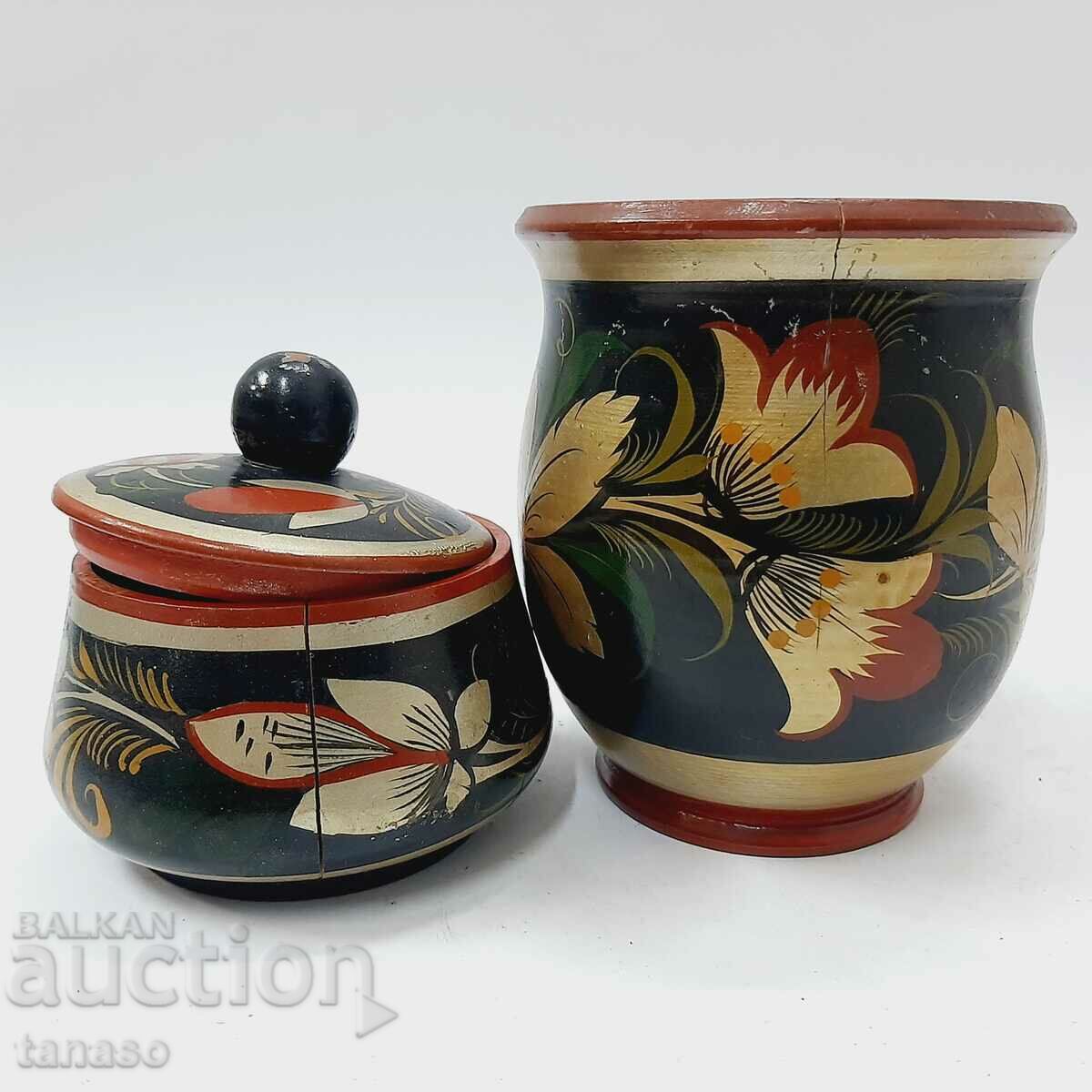 Delivery of Russian wooden cup and box Khokhloma(5.4)