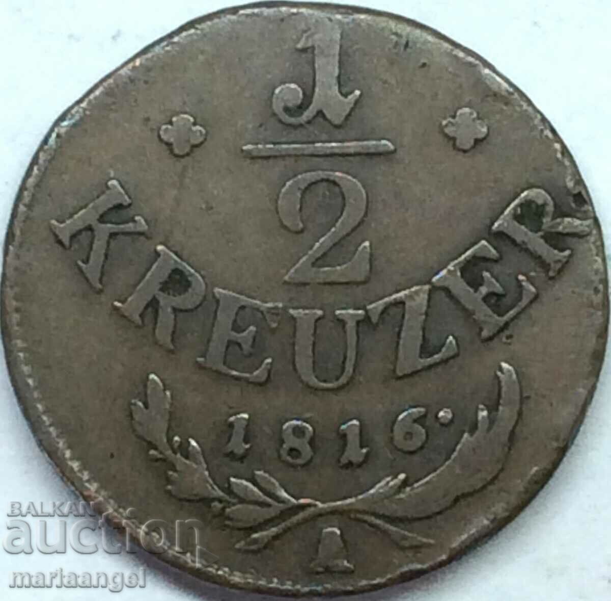 1/2 Kreuzer 1816 Αυστρία Α - Βιέννη 22mm χάλκινο