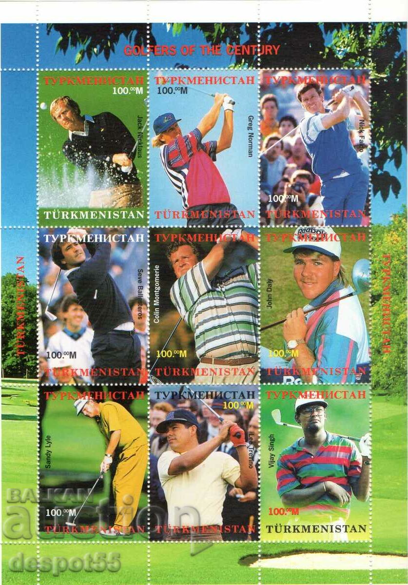 2001. Turkmenistan. Jucători de golf celebri. Timbre ilegale. Bloc.