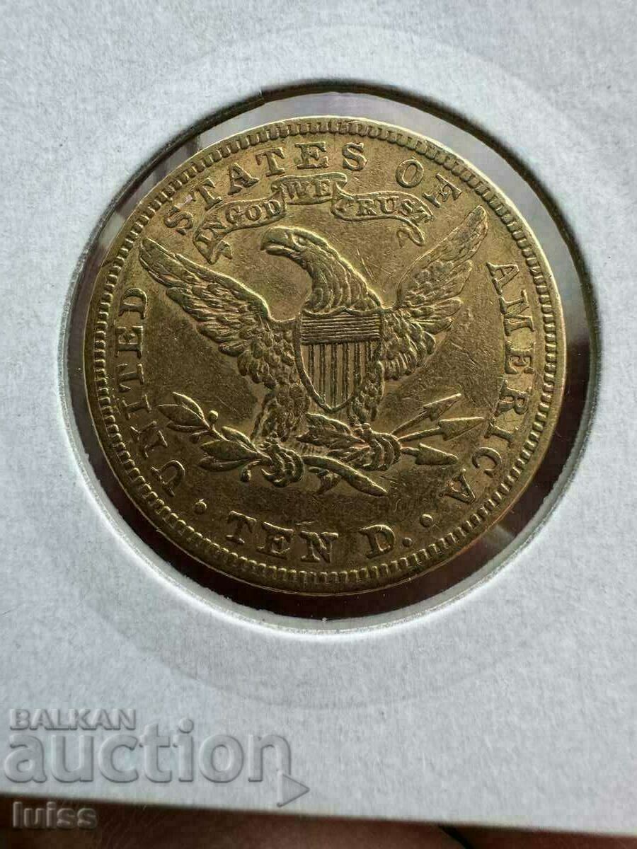 Moneda americană de aur de 10 dolari 1881 Capul Libertății