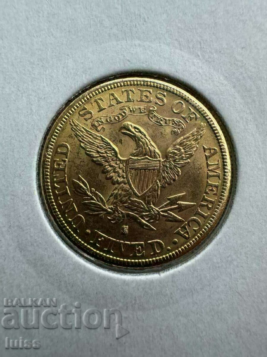 Moneda de aur Liberty Head 1886S de 5 dolari SUA