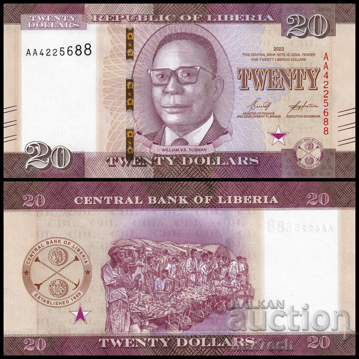 ❤️ ⭐ Liberia 2022 20 USD UNC Nou ⭐ ❤️
