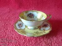 Double old porcelain set cup plate Tettau gilt