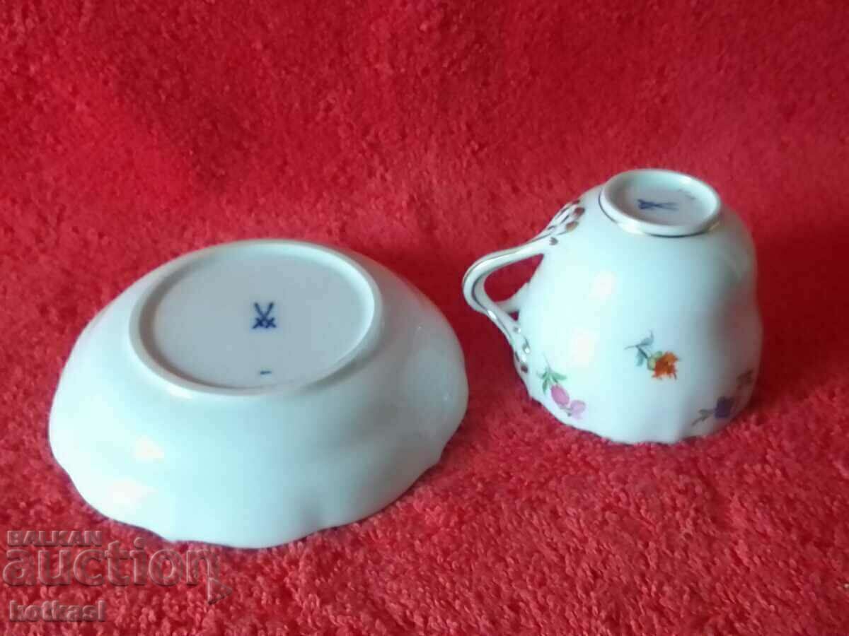 Double old porcelain set cup plate gilt Meissen Meissen - 6 Double old porcelain set cup plate gilt Meissen Meissen - 6