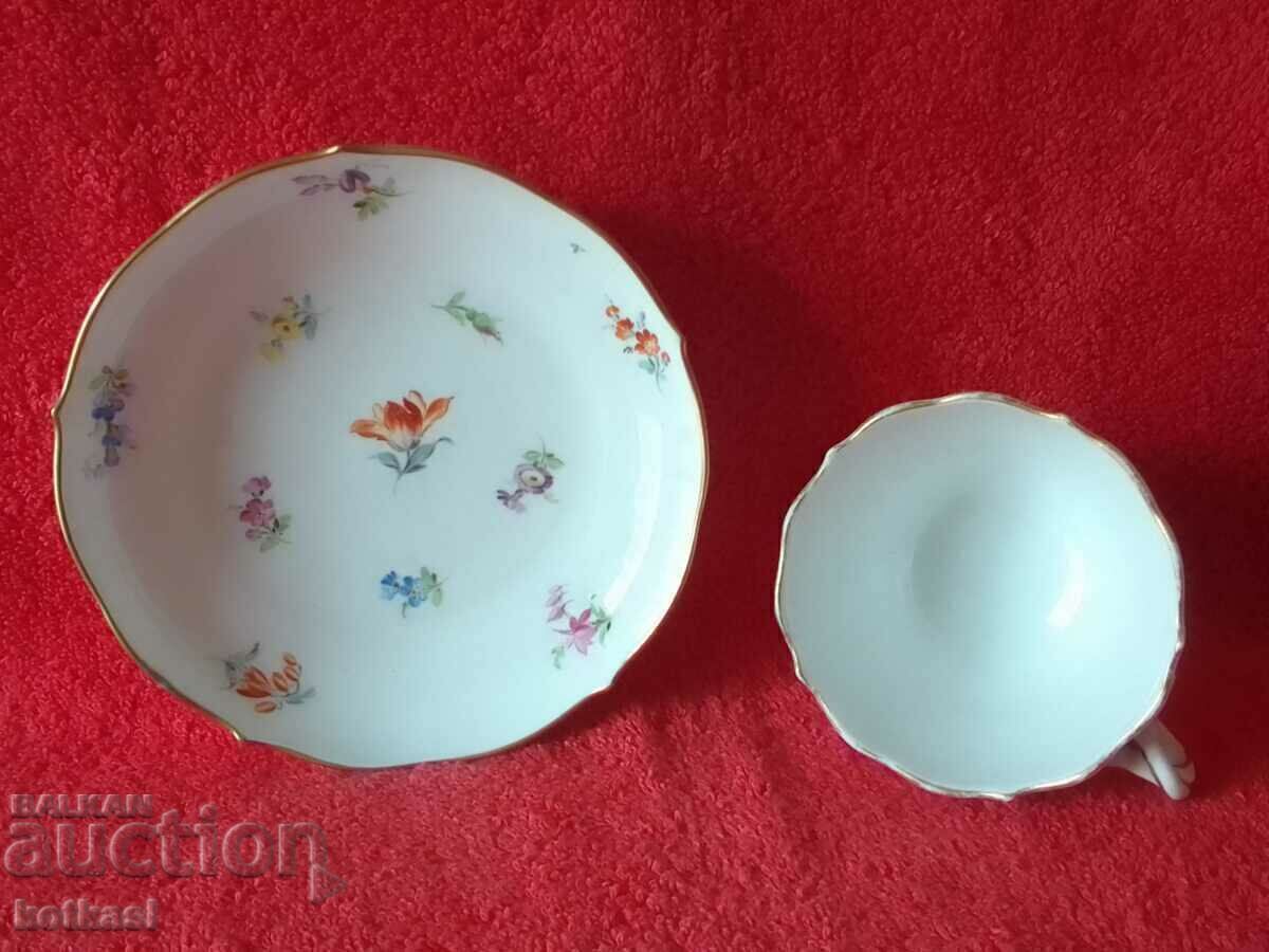Licitație Set dublu porțelan vechi farfurie de pahare aurite Meissen Meissen