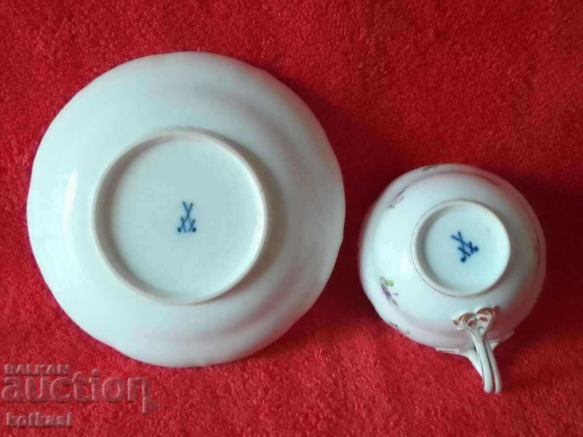 Livrarea Set dublu porțelan vechi farfurie de pahare aurite Meissen Meissen