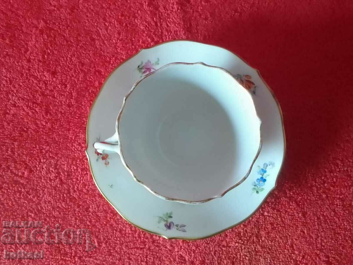 Set dublu porțelan vechi farfurie de pahare aurite Meissen Meissen - 5
