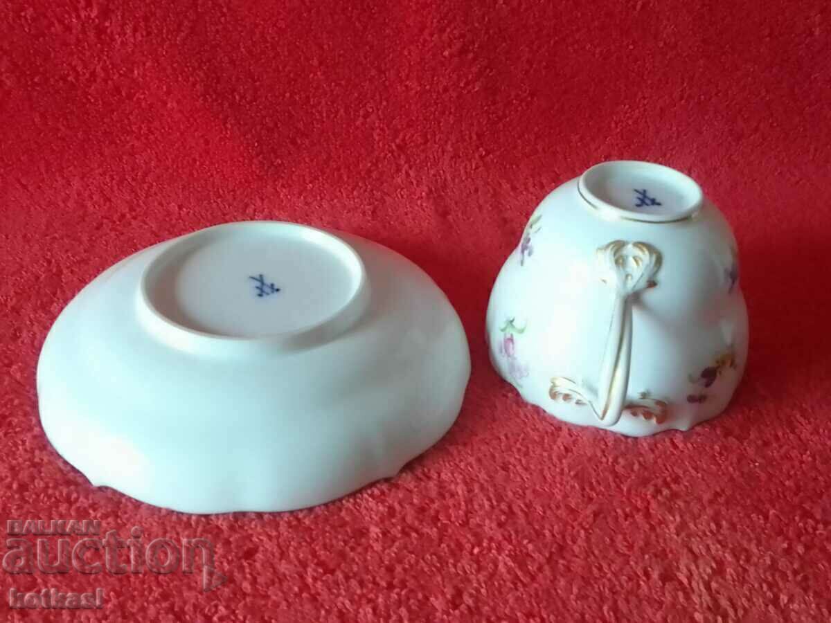 Set dublu porțelan vechi farfurie de pahare aurite Meissen Meissen - 6