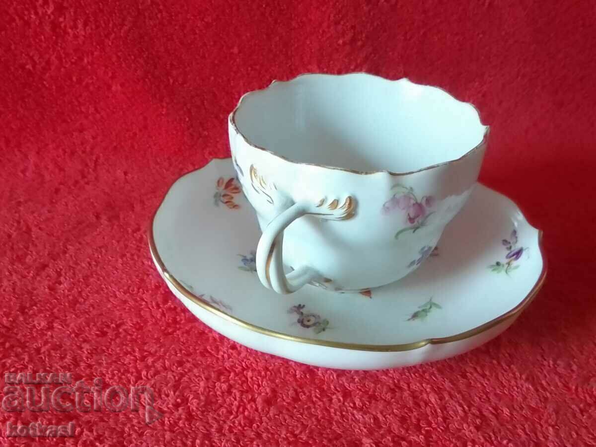Set dublu porțelan vechi farfurie de pahare aurite Meissen Meissen - 7