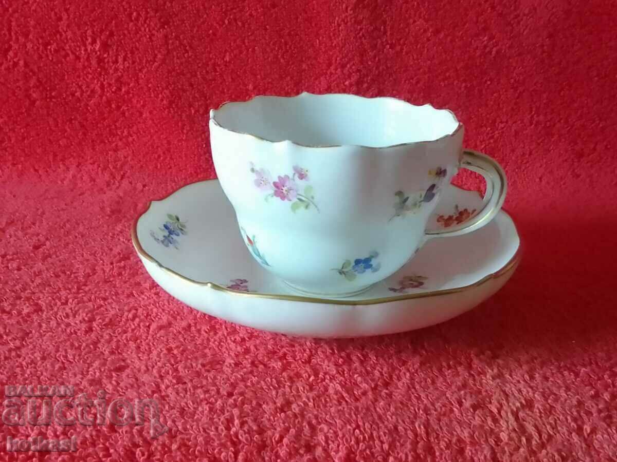 Set dublu porțelan vechi farfurie de pahare aurite Meissen Meissen