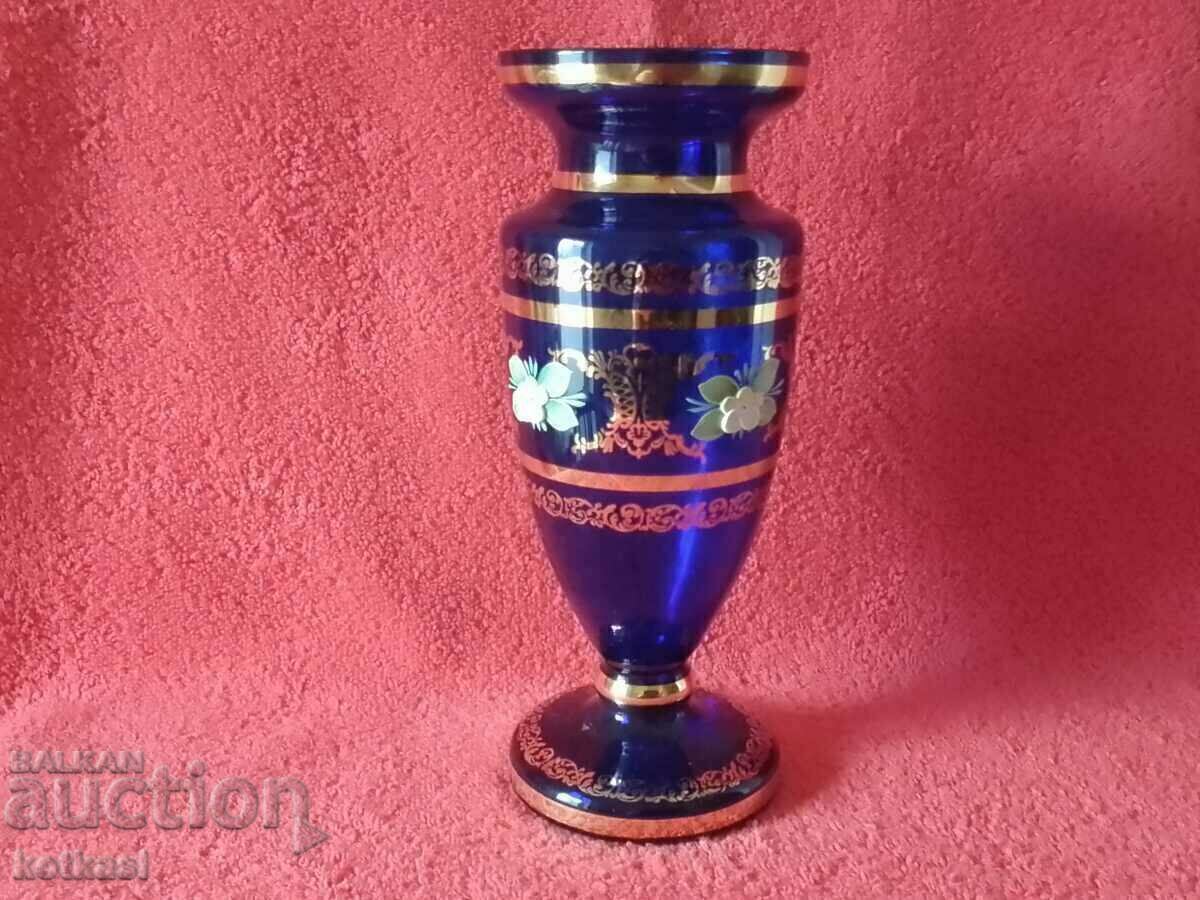 Old Vase, Colored Cobalt Glass, Bohemia, Hand Painted with price 235.50 BGN | € 120.41 Old Vase, Colored Cobalt Glass, Bohemia, Hand Painted with price 235.50 BGN | € 120.41