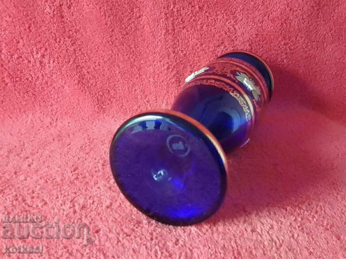 Delivery of Old Vase, Colored Cobalt Glass, Bohemia, Hand Painted Delivery of Old Vase, Colored Cobalt Glass, Bohemia, Hand Painted