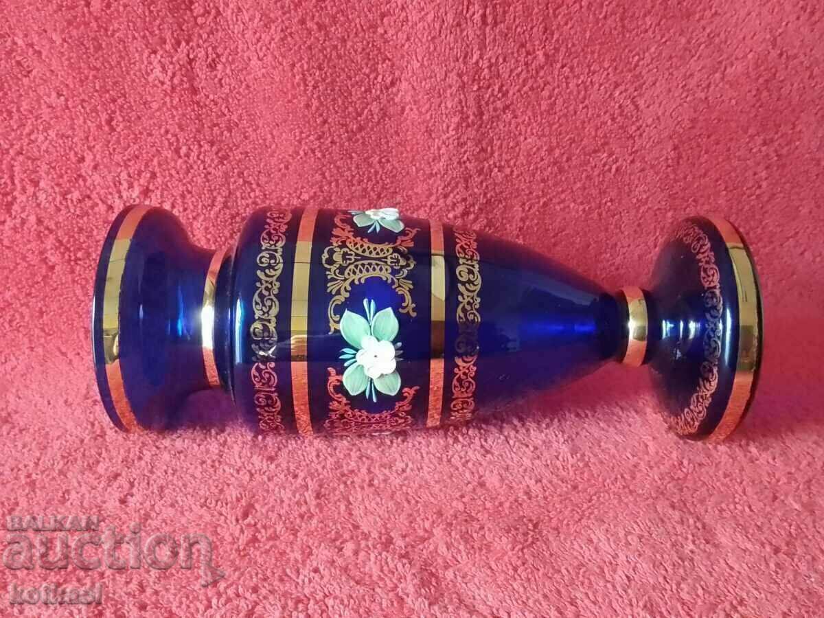 Old Vase, Colored Cobalt Glass, Bohemia, Hand Painted - 5 Old Vase, Colored Cobalt Glass, Bohemia, Hand Painted - 5