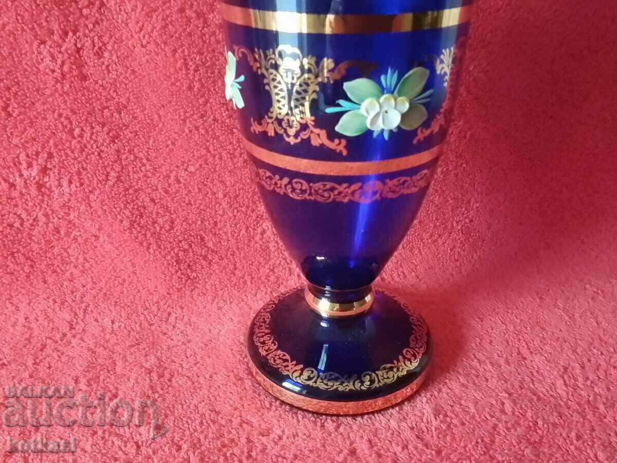 Old Vase, Colored Cobalt Glass, Bohemia, Hand Painted - 6 Old Vase, Colored Cobalt Glass, Bohemia, Hand Painted - 6