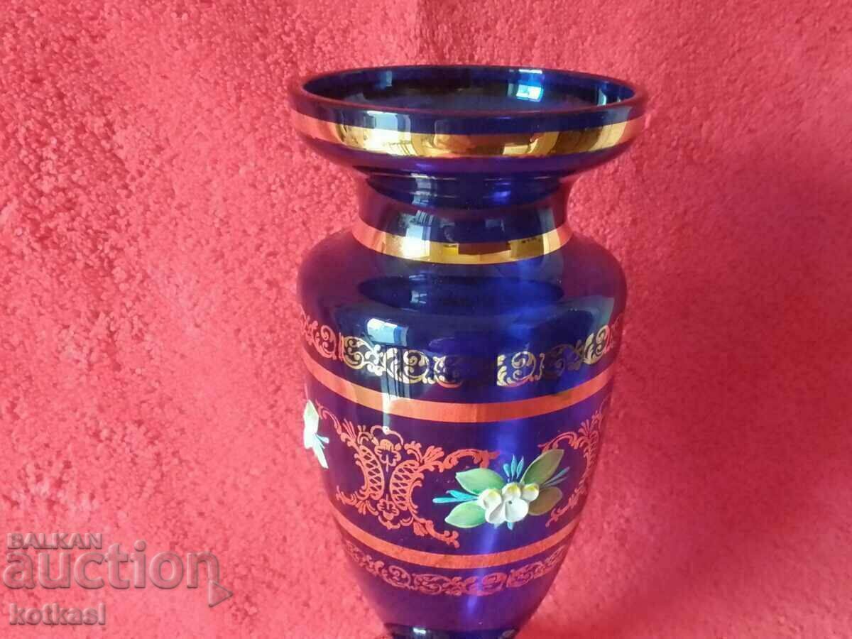 Old Vase, Colored Cobalt Glass, Bohemia, Hand Painted - 7 Old Vase, Colored Cobalt Glass, Bohemia, Hand Painted - 7