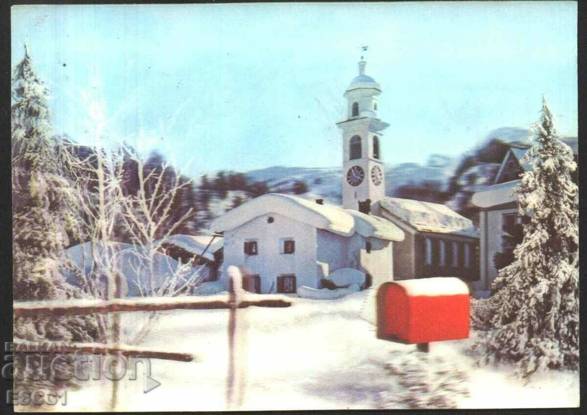 Stereo 3D postcard Winter Church Landscape 1977 from Japan