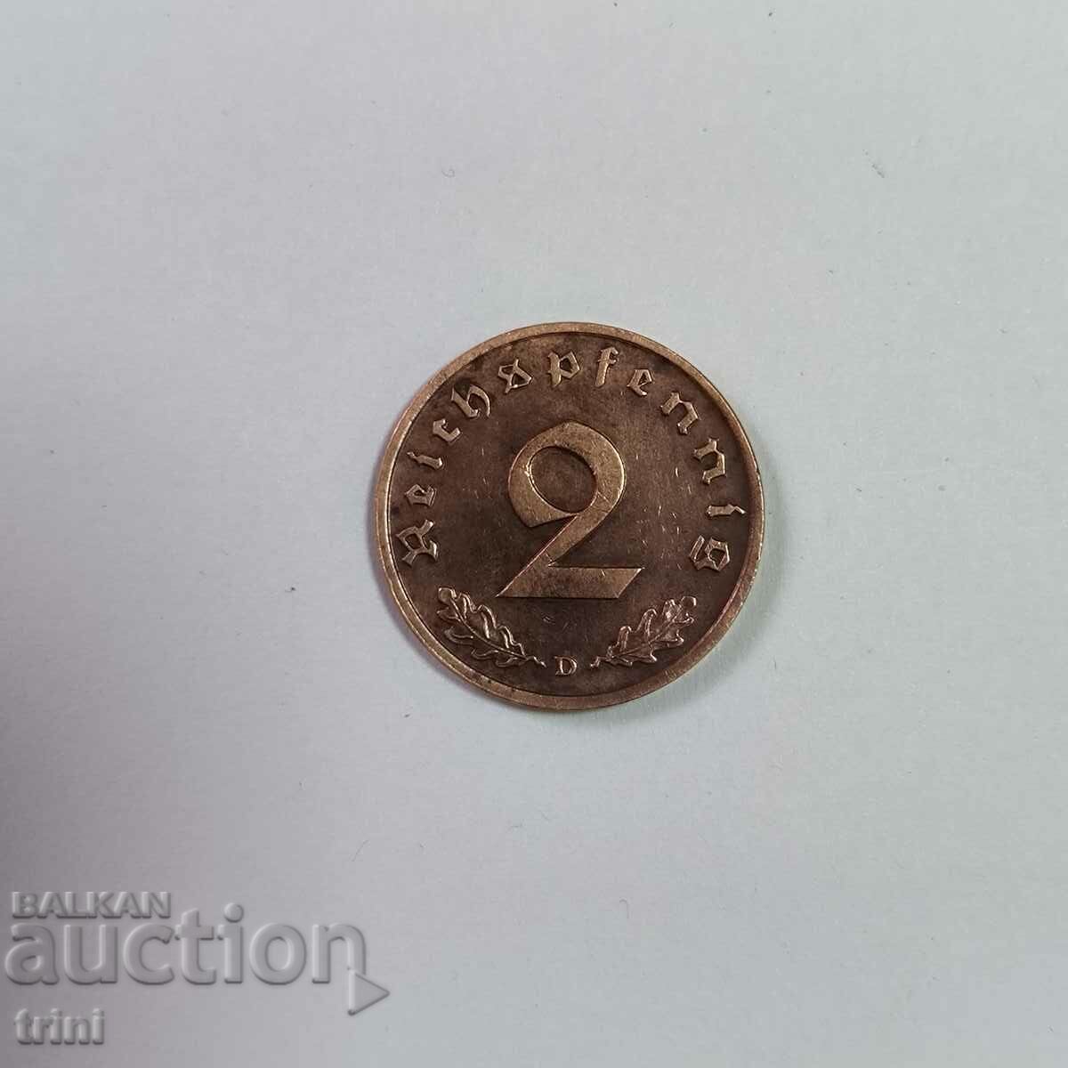 Γερμανία Ράιχ 2 Pfennig 1937 'D' - Μόναχο με τιμή 5.00 BGN | € 2.56 Γερμανία Ράιχ 2 Pfennig 1937 'D' - Μόναχο με τιμή 5.00 BGN | € 2.56