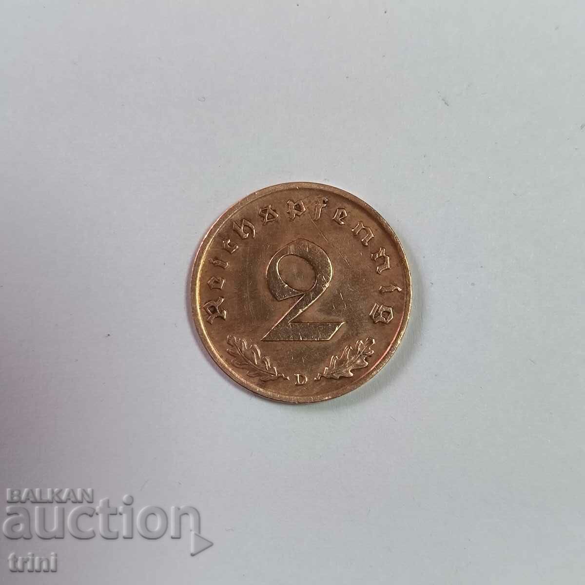 Germany Reich 2 Pfennig 1937 'D' - Munich with price 5.00 BGN | € 2.56