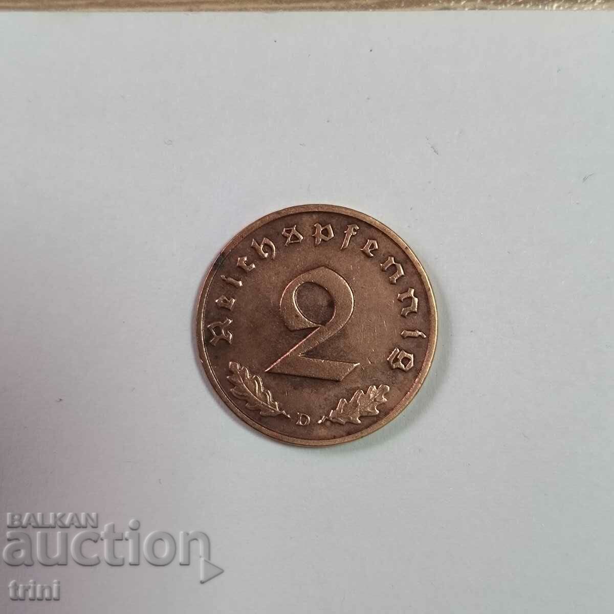 Germany Reich 2 Pfennig 1937 'D' - Munich with price 5.00 BGN | € 2.56 Germany Reich 2 Pfennig 1937 'D' - Munich with price 5.00 BGN | € 2.56