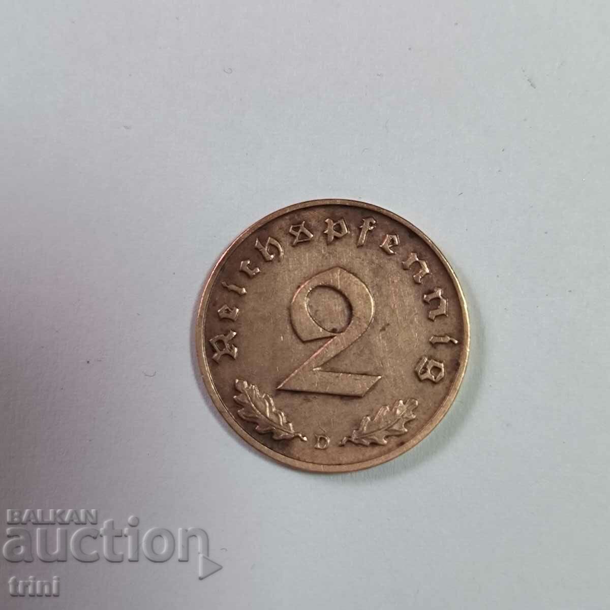 Germany Reich 2 Pfennig 1938 'D' - Munich with price 5.00 BGN | € 2.56 Germany Reich 2 Pfennig 1938 'D' - Munich with price 5.00 BGN | € 2.56