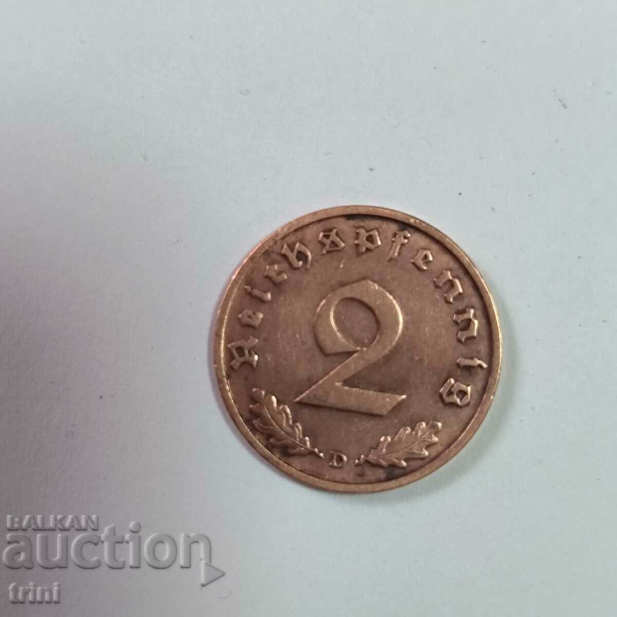 Germany Reich 2 Pfennig 1938 'D' - Munich with price 5.00 BGN | € 2.56 Germany Reich 2 Pfennig 1938 'D' - Munich with price 5.00 BGN | € 2.56