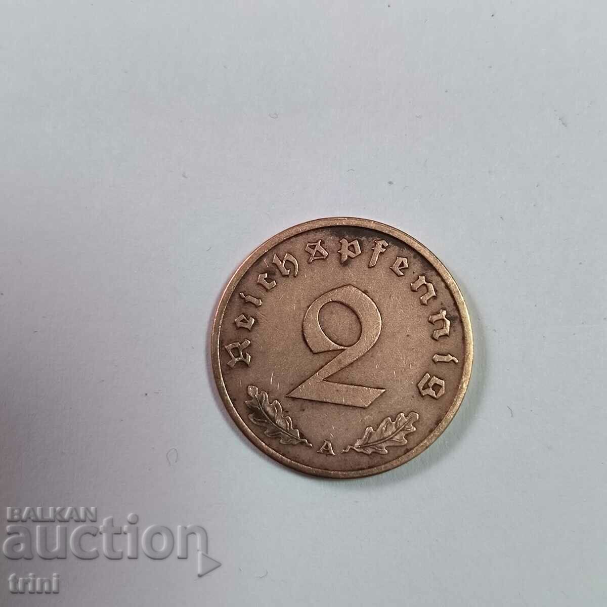 Γερμανία Ράιχ 2 Pfennig 1938 έτος 'Α' - Βερολίνο με τιμή 5.00 BGN | € 2.56 Γερμανία Ράιχ 2 Pfennig 1938 έτος 'Α' - Βερολίνο με τιμή 5.00 BGN | € 2.56