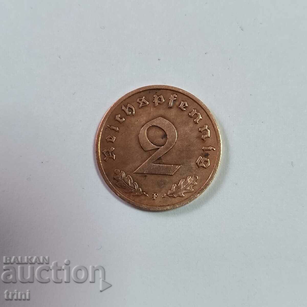 Germany Reich 2 Pfennig 1938 year 'A' - Berlin with price 5.00 BGN | € 2.56