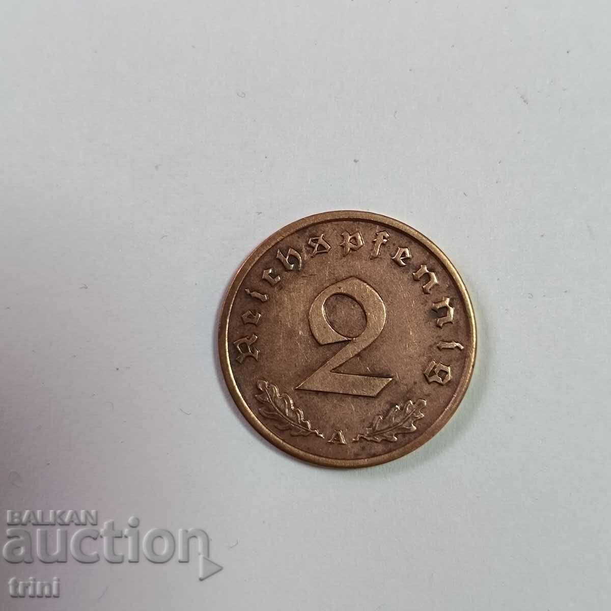 Germany Reich 2 Pfennig 1939 'A' - Berlin with price 5.00 BGN | € 2.56 Germany Reich 2 Pfennig 1939 'A' - Berlin with price 5.00 BGN | € 2.56