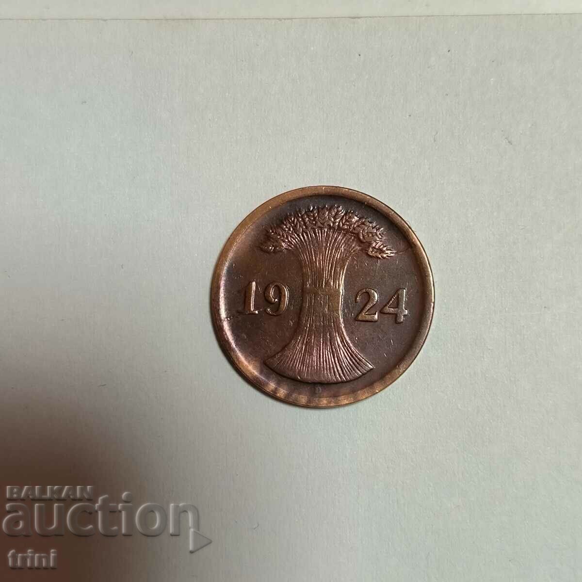 Germany 2 renten pfennig 1924 year 'D' - Munich with price 1.50 BGN | € 0.77 Germany 2 renten pfennig 1924 year 'D' - Munich with price 1.50 BGN | € 0.77