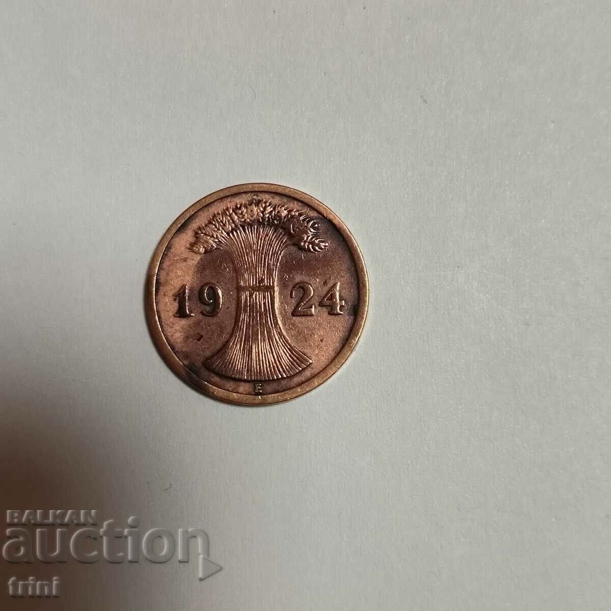 Germany 2 Reich Pfennig 1924 Year 'E' - Muldenhüten with price 4.00 BGN | € 2.05 Germany 2 Reich Pfennig 1924 Year 'E' - Muldenhüten with price 4.00 BGN | € 2.05