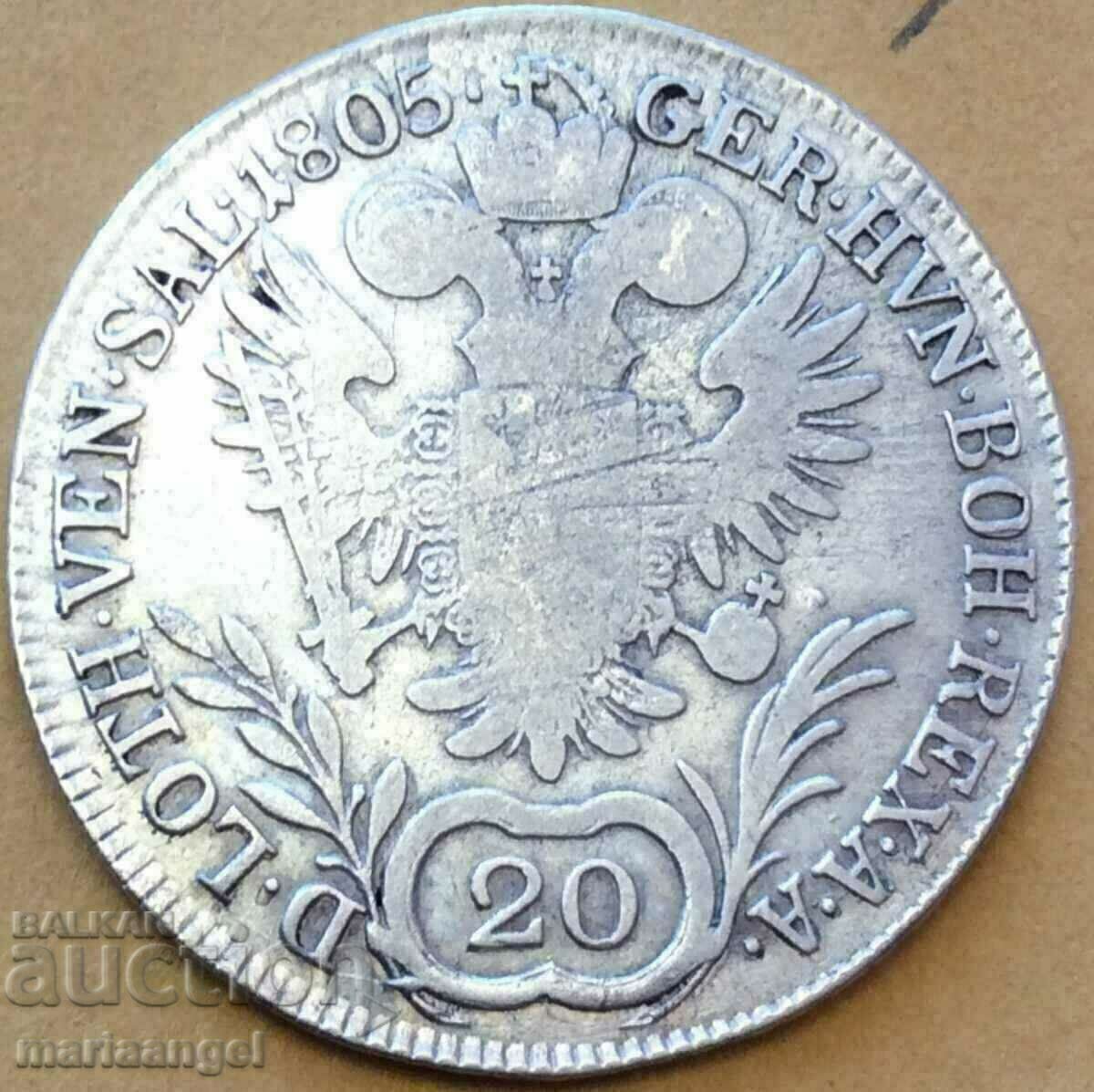 Austria 20 Kreuzer 1805 B - Kremnitz Franz II 29mm silver