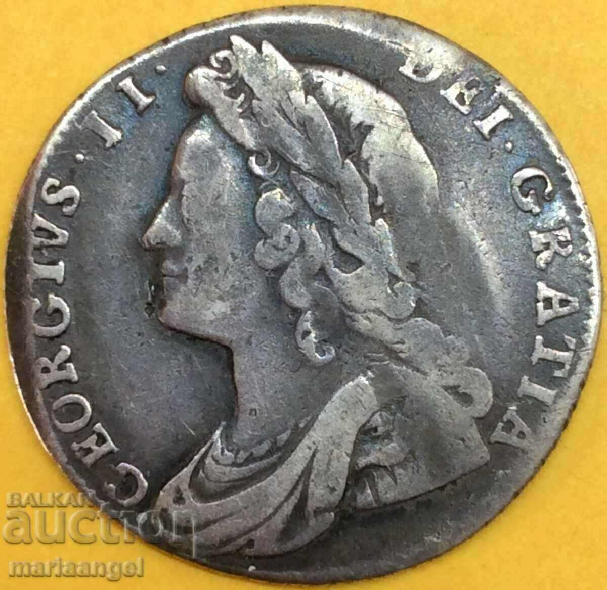 Великобритания 6 пенса 1731 Джордж II сребро - рядка