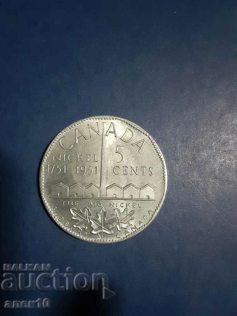 Канада  5  цент  1951  Голям  никел