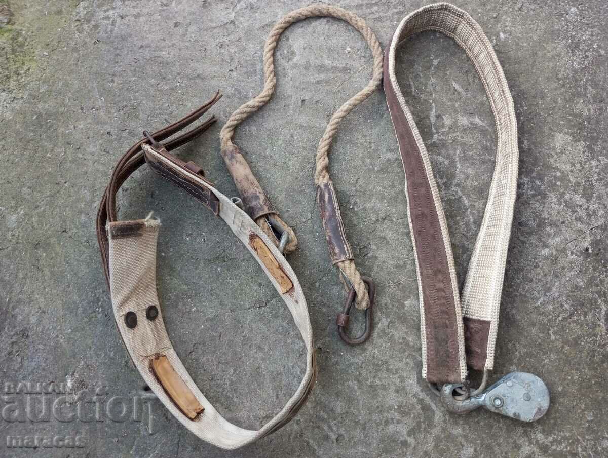 Leather harness for climbers and metal hook
