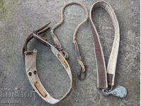 Leather harness for climbers and metal hook