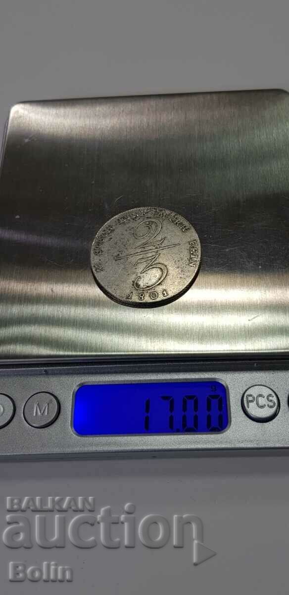 Very rare coin 2/3 thaler - Germany - PRUSSIA 1801 - 7