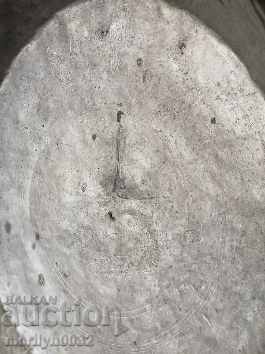 Old copper lutenitsa tray with engravings LARGE pot copper with price 245.00 BGN | € 125.27