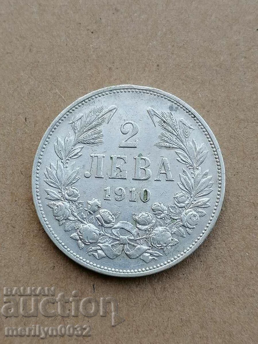 Монета 2 лева 1910 год Царство България сребро