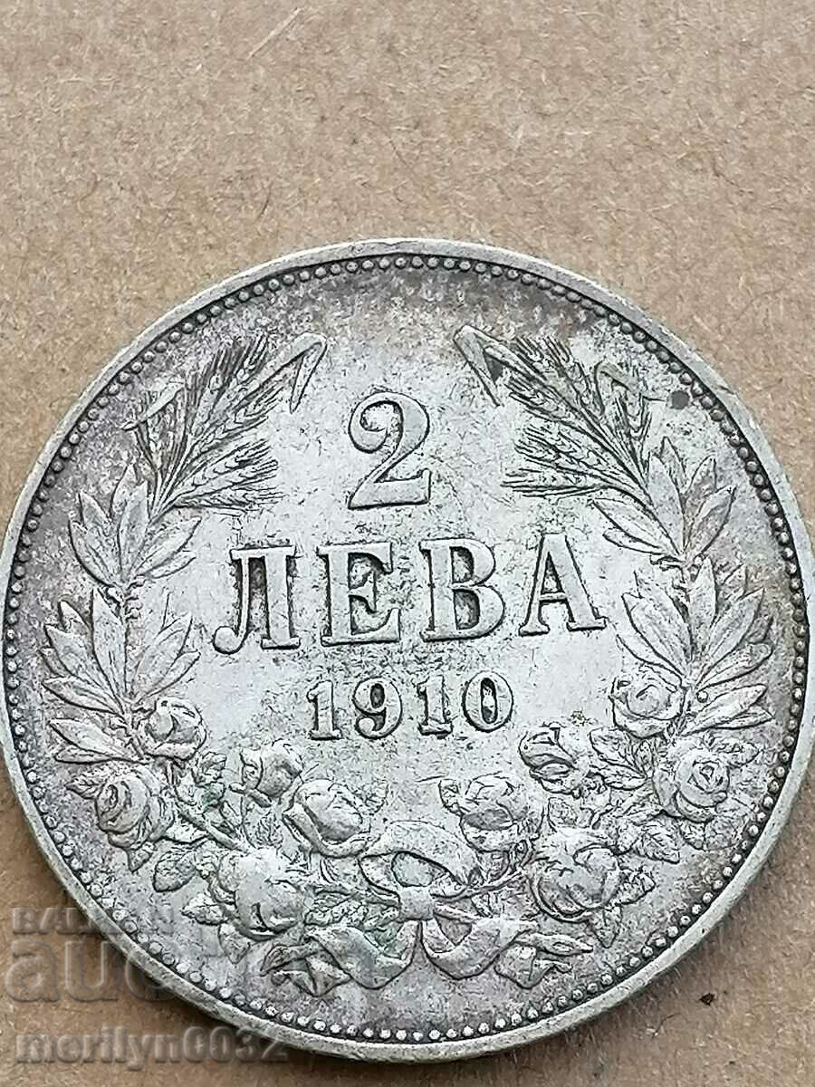 Монета 2 лева 1910 год Царство България сребро