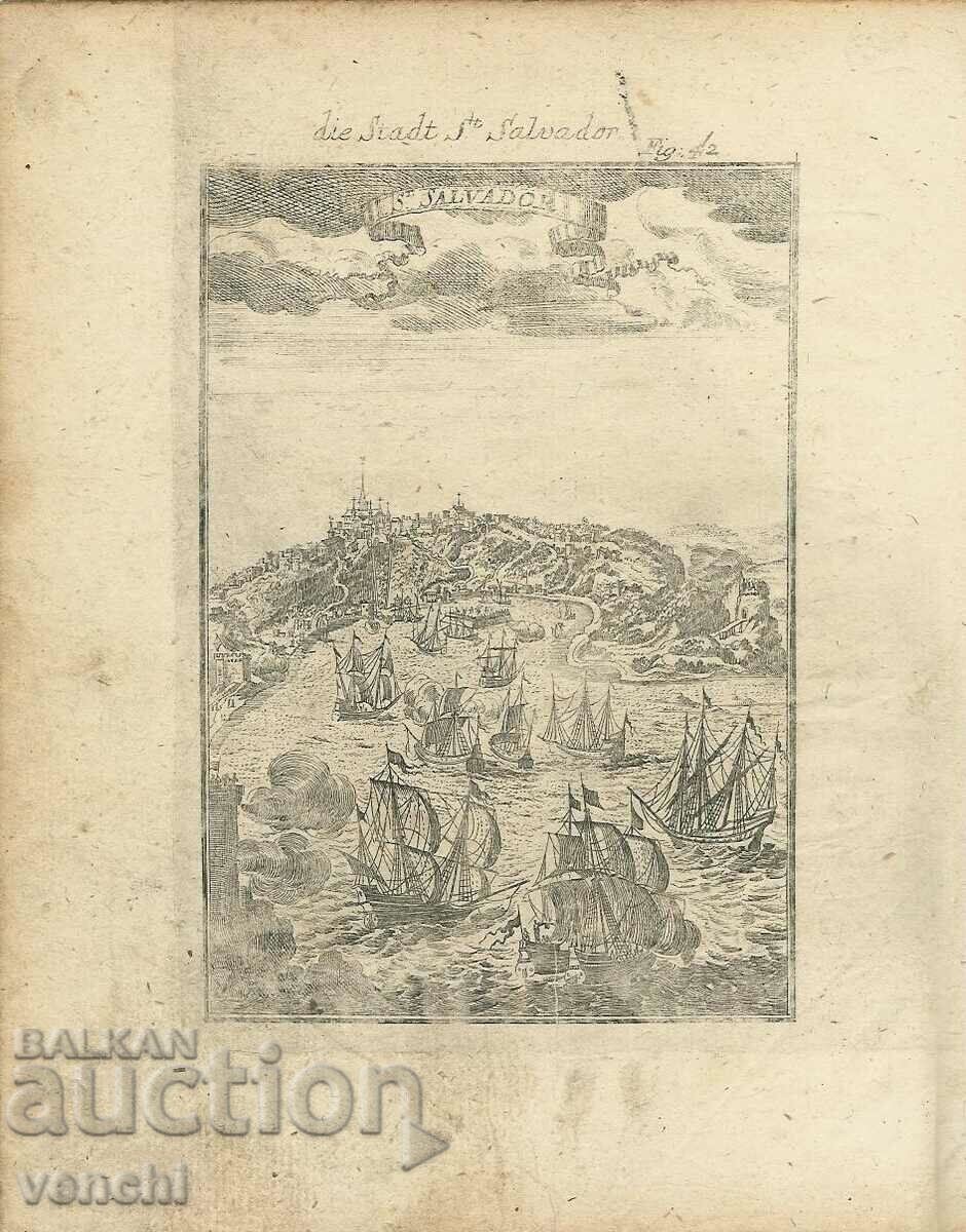 1719 - GRAVURA - Sao Salvador, Brazilia - ORIGINAL