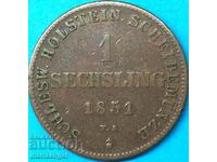 1 Zechsling 1851 Germany Schleswig-Holstein - quite rare