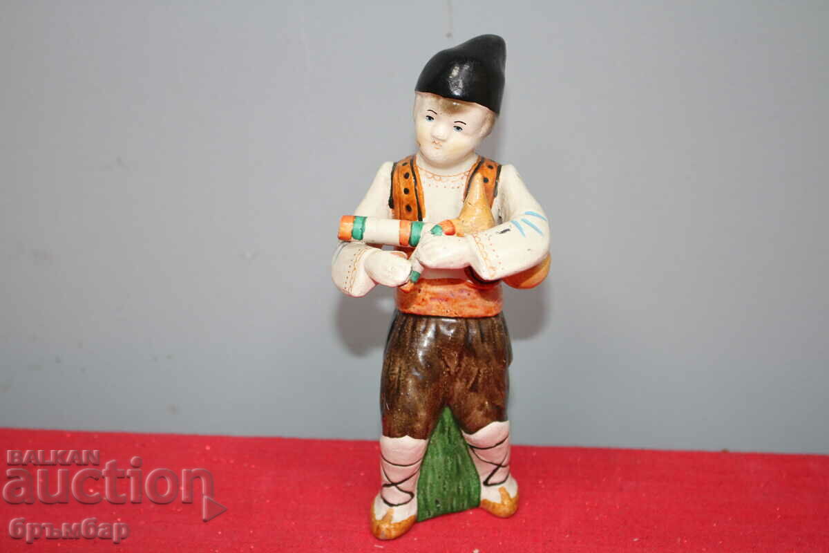 Old Bulgarian ceramic figure bagpipe bagpiper costume