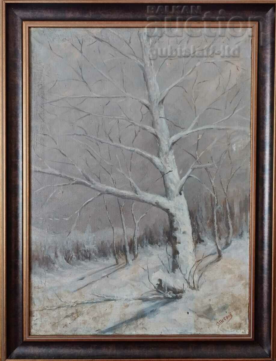Картина, зимен пейзаж, худ. Я. Петров,1970-те год