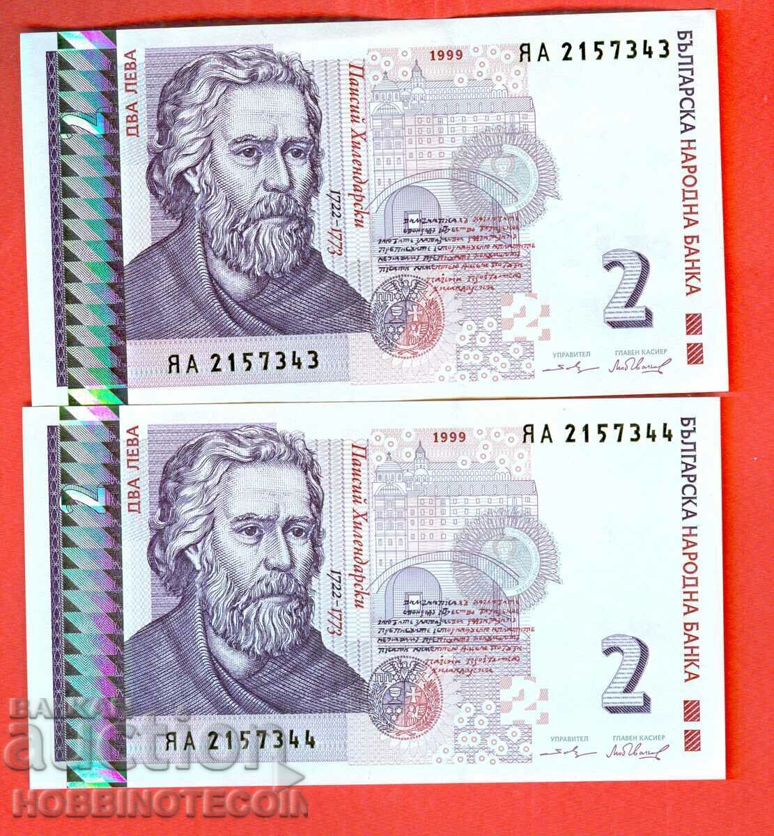BULGARIA BULGARIA 2 x 2 Leva CONSECUTIVE JAA issue 1999 NOU UNC BULGARIA BULGARIA 2 x 2 Leva CONSECUTIVE JAA issue 1999 NOU UNC